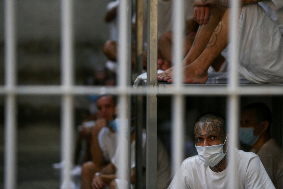 Migrants deported from the US are pictured at the Terrorism Confinement Center (CECOT) prison in Tecoluca, El Salvador.