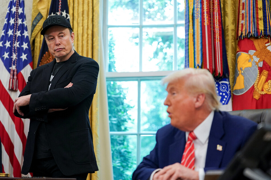 President Donald Trump and Elon Musk attend a press conference in the Oval Office of the White House on May 30, 2025.
