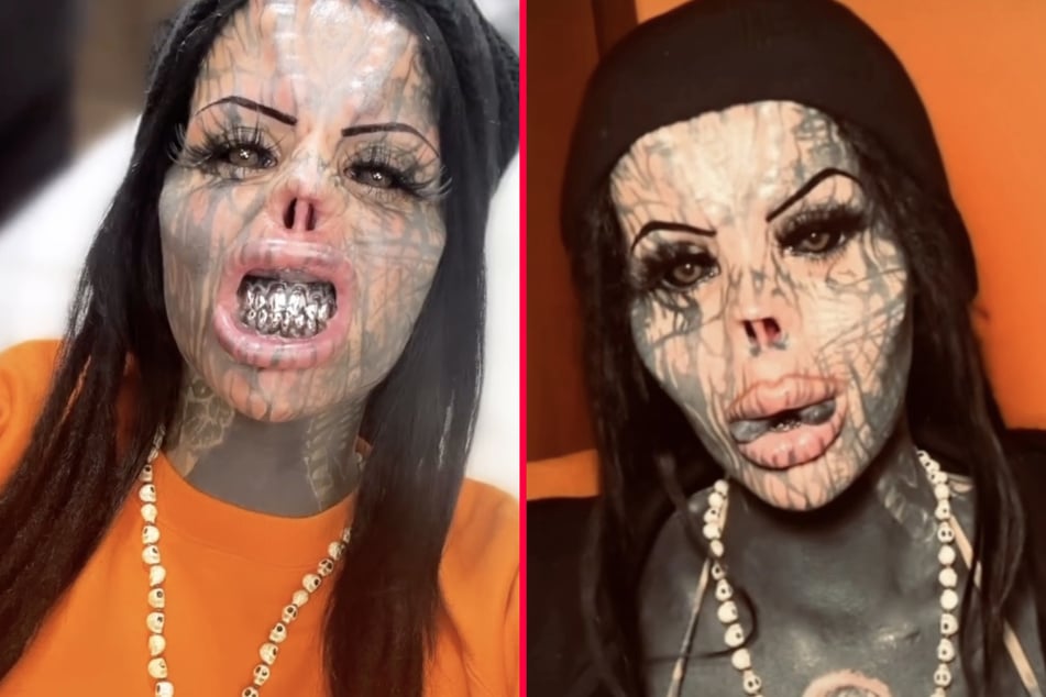 Tattooed woman who cut her nose off shares shocking before-and-after snaps
