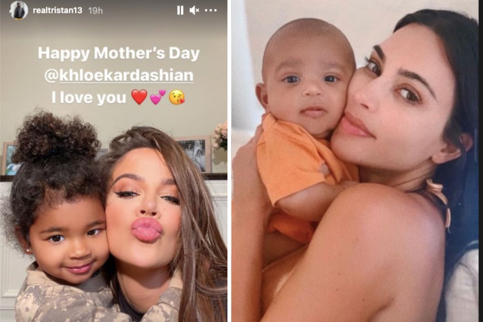 Tristan Thompson sent a message of love to Khloé (l.) while Kim shared a shot with the birthday boy Pslam (r.).