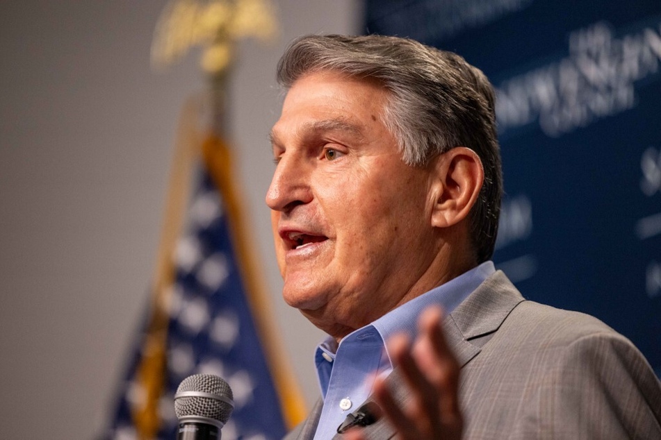 West Virginia Senator Joe Manchin speaks at a Politics & Eggs event in Manchester, New Hampshire, on January 12, 2024, as speculation of a third-party presidential bid mounts.