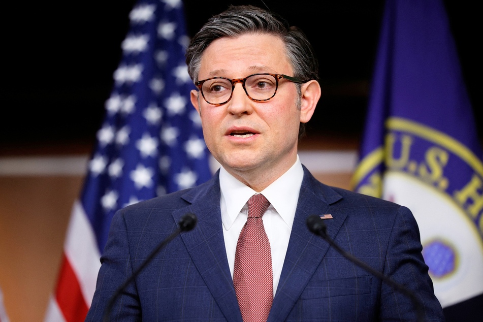 Speaker of the House Mike Johnson speaking during a news conference at the US Capitol Visitor's Center in Washington DC on March 20, 2024.