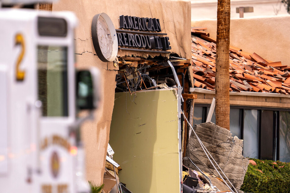 The street side of the American Reproductive Centers clinic is pictured after an explosion being investigated by law enforcement as an intentional act of violence in Palm Springs, California, on May 17, 2025.