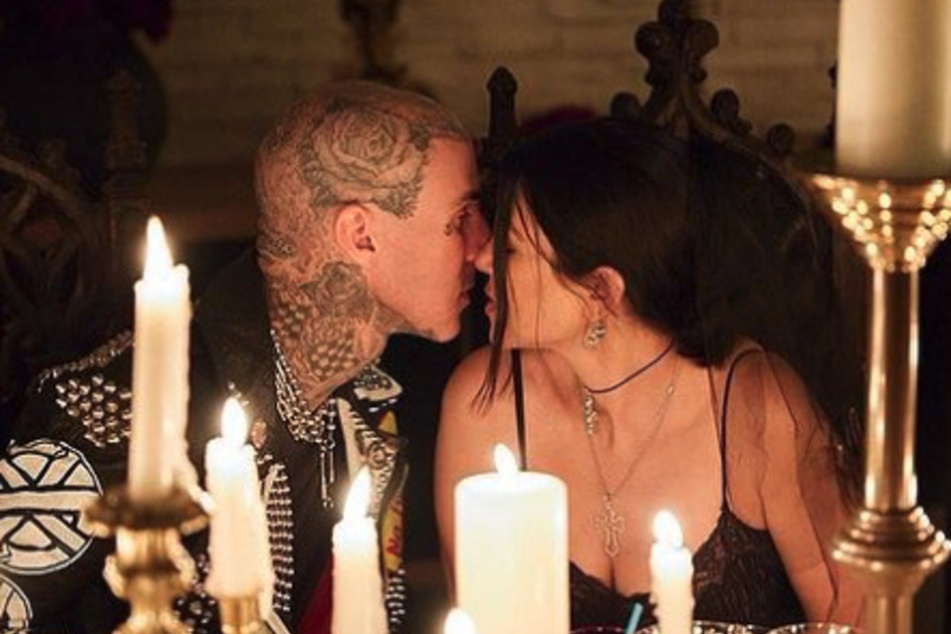 Kourtney Kardashian (r) and Travis Barker's triple-wedding ceremony events included a courthouse wedding and an Italian-affair.