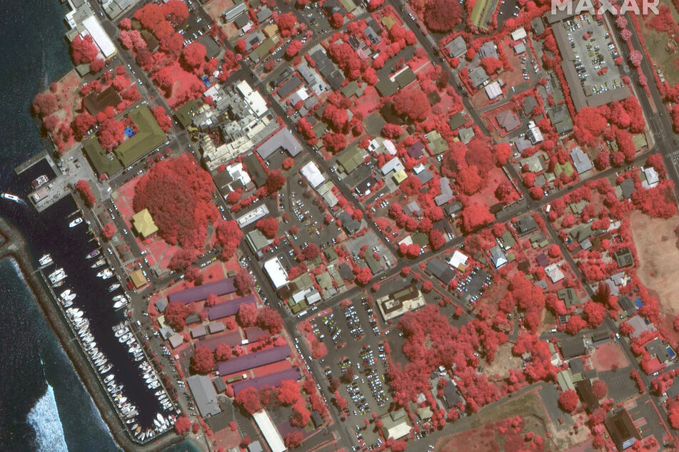 An infrared photo shows fires burning all over Lahaina on Tuesday.