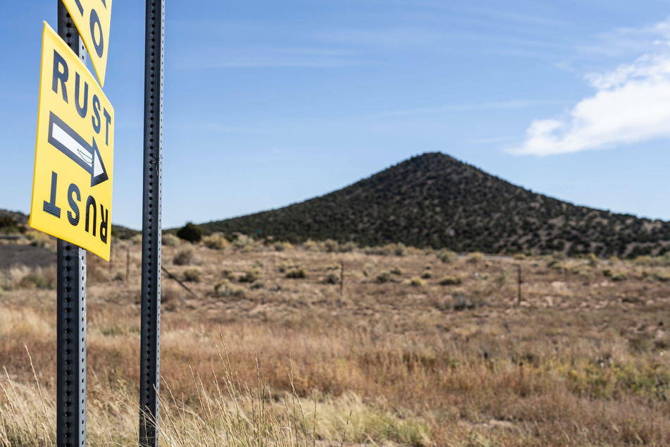 A Rust movie set sign is seen on-site at Bonanza Creek Ranch on October 22, the day after the fatal shooting occurred.