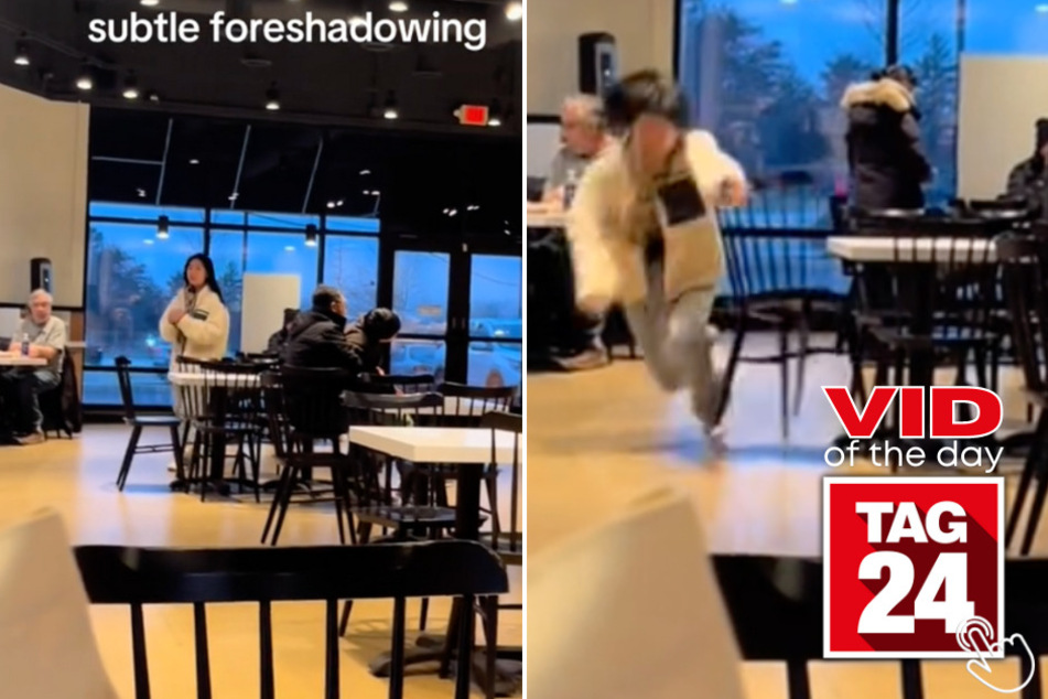 Today's Viral Video of the Day features a hilarious moment when a girl tripped in the middle of a crowded cafe!