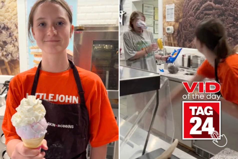 Viral Video of the Day for October 26, 2024: Girl chucks ice cream at coworker: "I'm so sorry about that"