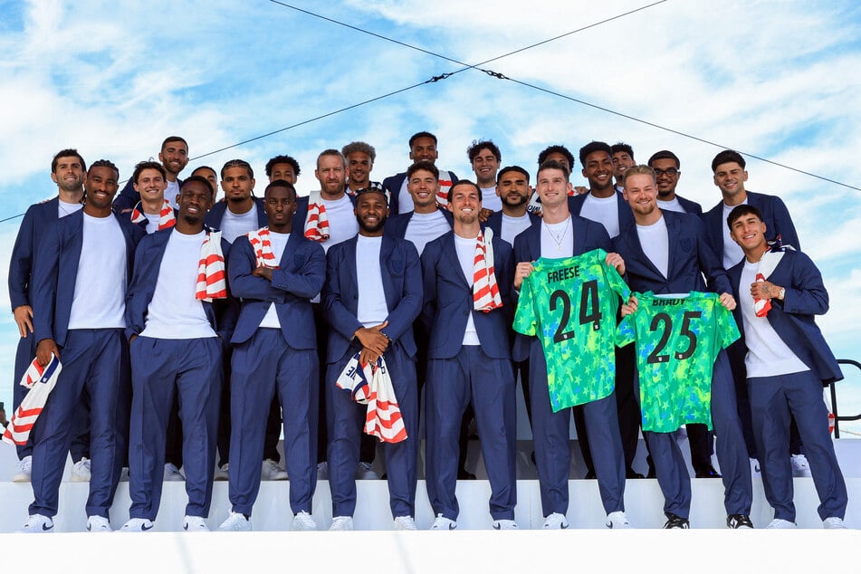 The US Men's National Team poses during the announcement of the USMNT 2026 World Cup roster in New York on May 26, 2026.
