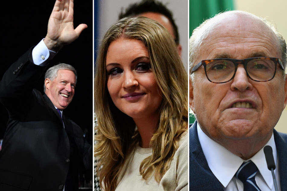 Along with Eastman, Trump's ex-lawyer Rudy Giuliani (r.), one-time Trump White House chief of staff Mark Meadows (l.), and attorney Jenna Ellis have also been indicted.