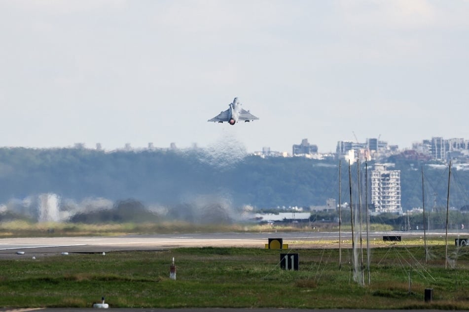 A Taiwanese Air Force Mirage 2000 fighter jet takes off at an air force base in Hsinchu on December 10, 2024.