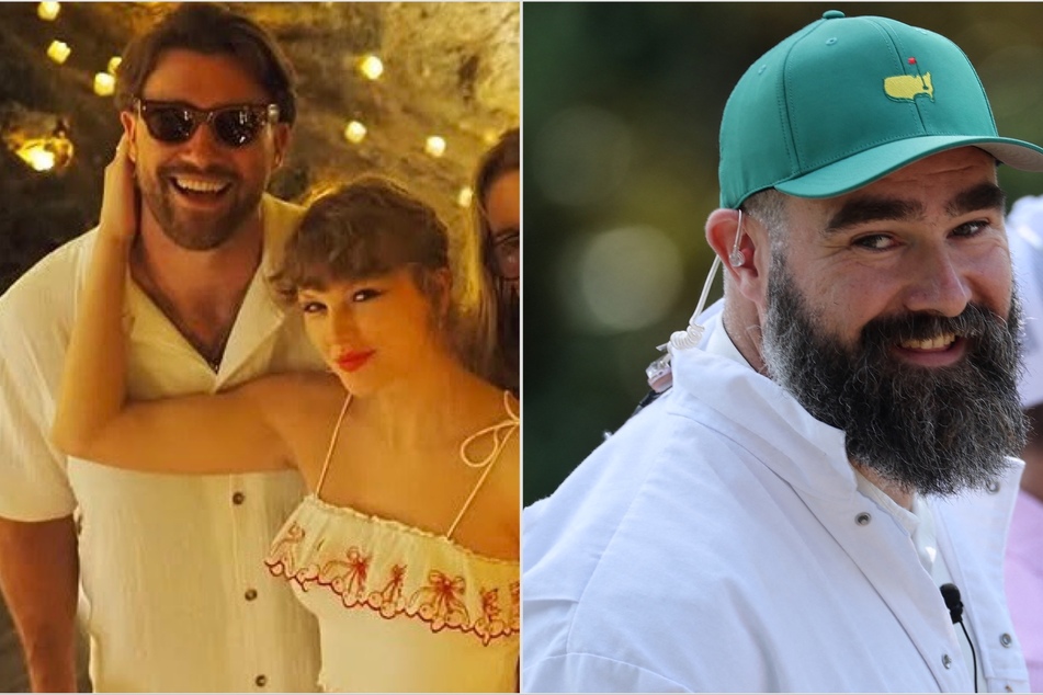 Jason Kelce revealed that Travis (l) surprised Taylor Swift with a surprise performance at their Madison Square Garden wedding.