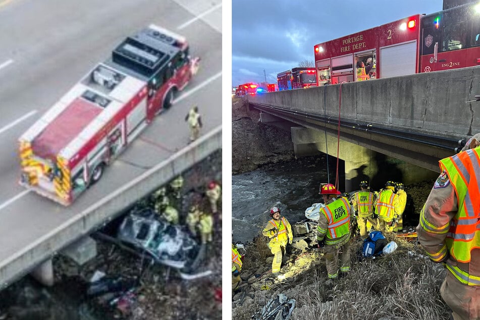 Portage Firefighters shared photos on X of their rescue of a man who was trapped in his vehicle for 6 days.