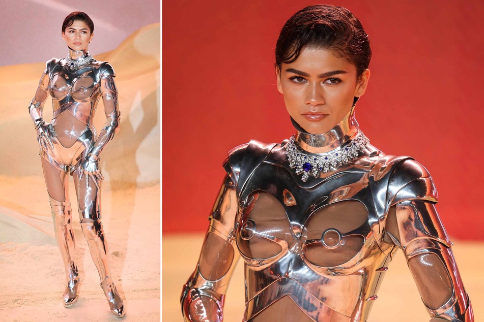 Zendaya poses on the red carpet upon arrival for the World premiere of the film Dune: Part Two in Leicester Square, central London, on February 15, 2024.