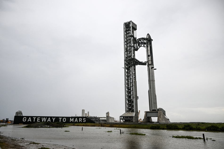 SpaceX's new Starship V3 rocket is seen docked at the Starbase during the 12th test flight on Thursday as seen from South Padre Island in Texas.