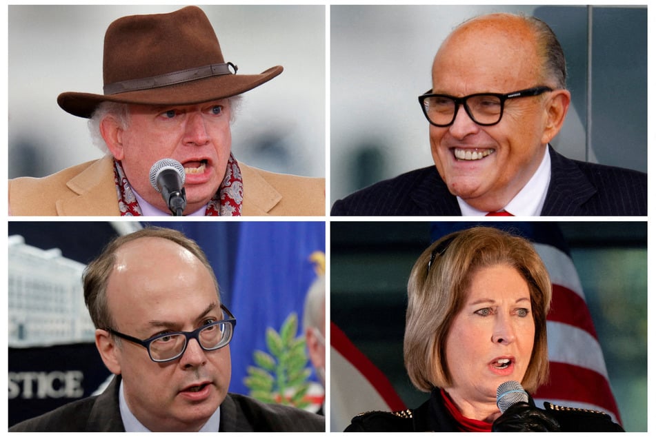 Eighteen co-defendants were indicted in the Georgia probe, including (clockwise): John Eastman, Rudy Giuliani, Sidney Powell, and Jeffrey Clark.