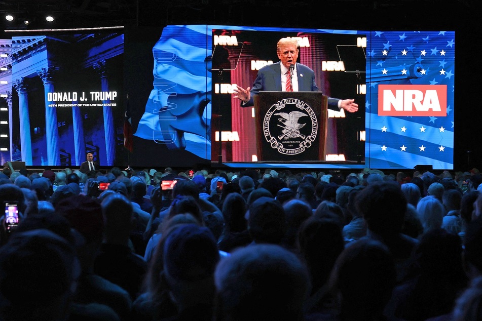 Donald Trump speaking during the National Rifle Association (NRA) Annual Meeting & Exhibits in Dallas, Texas on May 18, 2024.