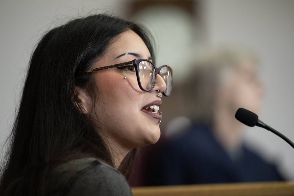 Sariel Sandoval speaks from the witness stand at the Lewis and Clark County Courthouse in Helena on the third day of the Held v. Montana trial.