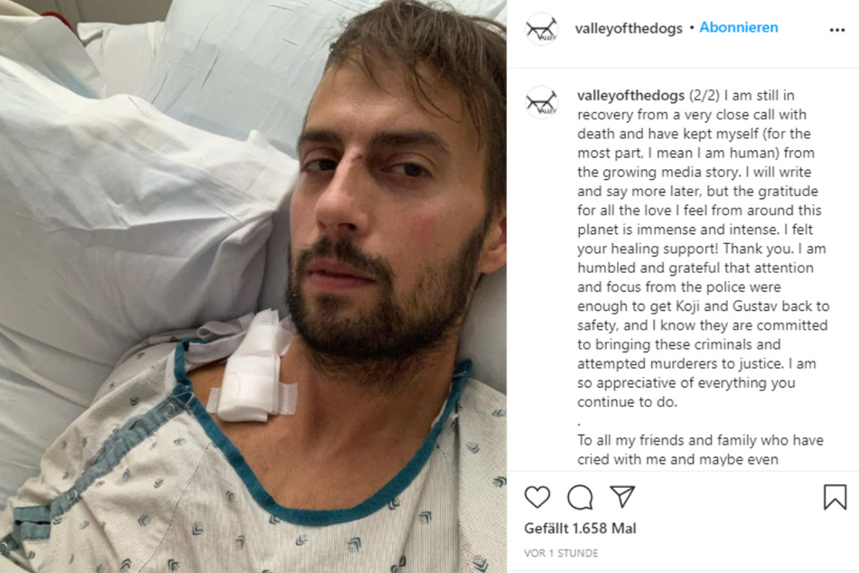 Lady Gaga's dog runner Ryan Fischer checked in from the hospital via Instagram.