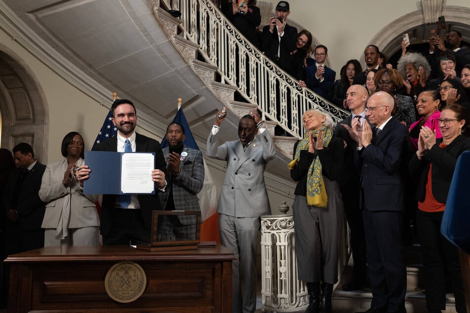 New York City Mayor Zohran Mamdani signs an executive order to create an Office of Community Safety at City Hall on March 19, 2026.