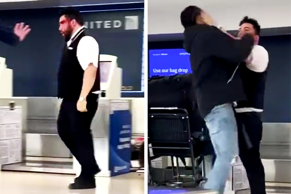 The unidentified United Airlines employee is seen scrapping with former NFL star Brendan Langley, and it doesn't end well.