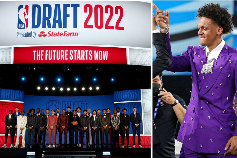 Paolo Banchero (r.) was congratulated after being selected as the number one overall pick by the Orlando Magic in the first round of the 2022 NBA Draft at Barclays Center.