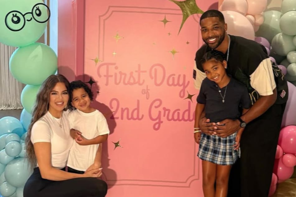 Khloé Kardashian (l.) and Tristan Thompson (r.) posed together as they celebrated their daughter's first day of school.