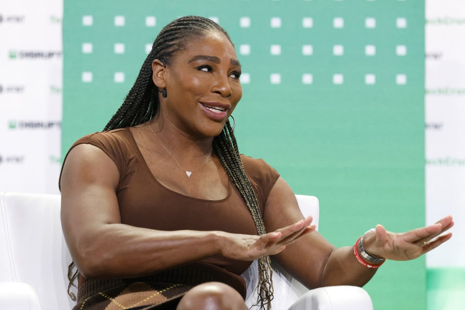 Serena Williams speaking on stage at the TechCrunch Disrupt event in San Francisco on Wednesday.