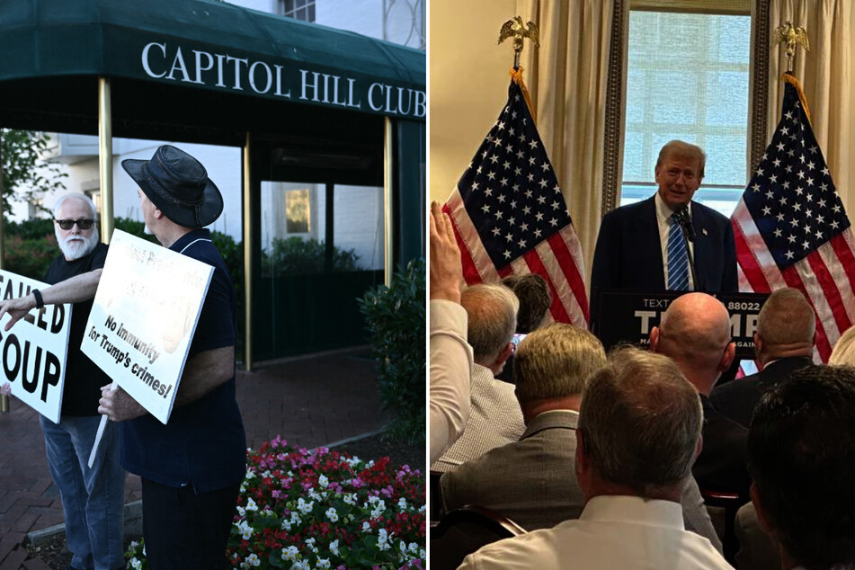 Donald Trump on Thursday arrived at the Capitol Hill Club in Washington DC, where the Republican presidential candidate is meeting with GOP lawmakers and business leaders.