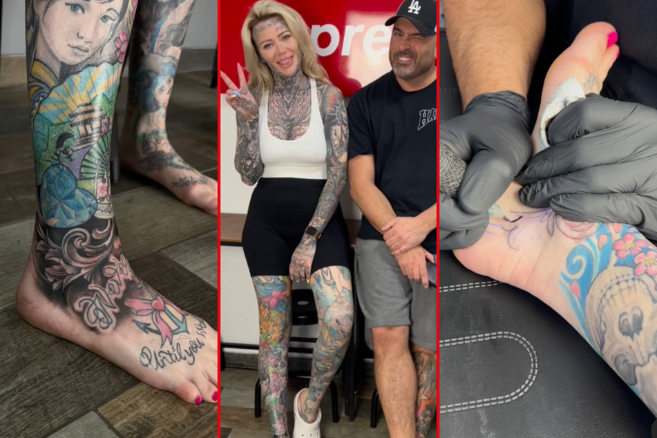 Becky Holt (center l.) has revealed the place on her body which was the most painful to tattoo.