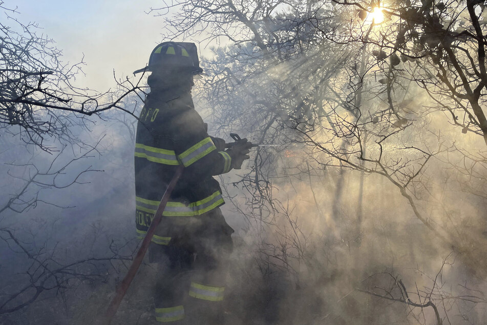 Firefighters and the military try to put out the New York brush fires.