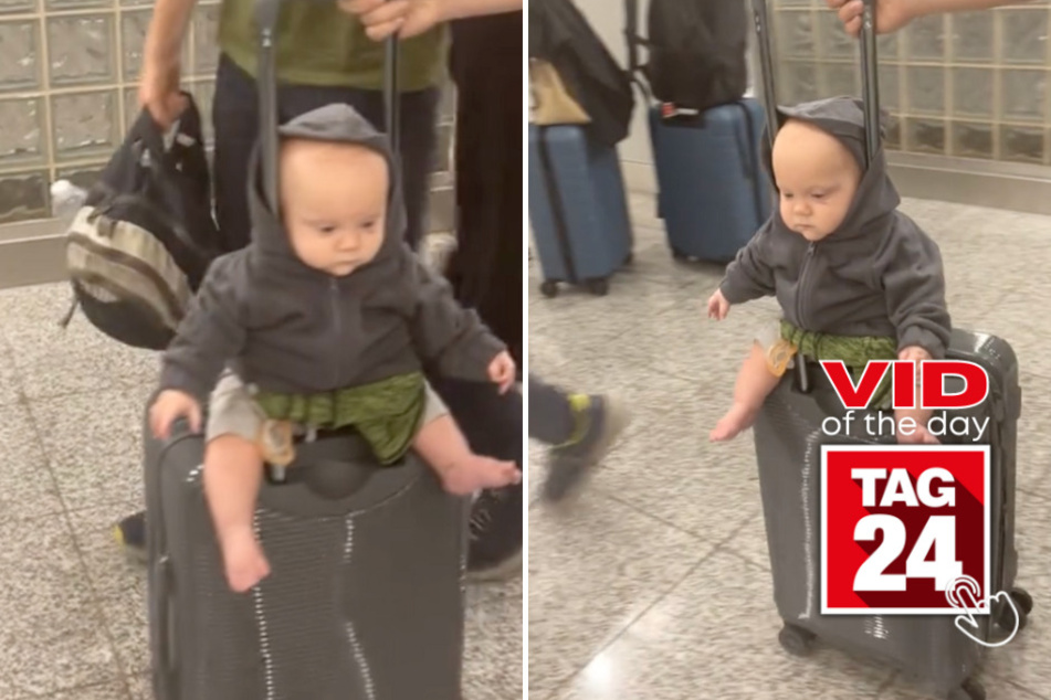 Viral Video of the Day for October 23, 2023: Toddler rolls through airport in style!