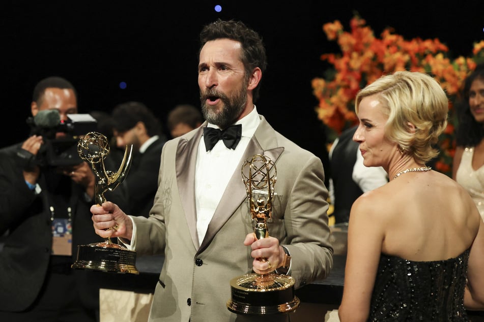 Noah Wyle, winner of the Outstanding Lead Actor in a Drama Series for The Pitt, is pictured with his wife Sara Wells during the Governors Ball at the 78th Primetime Emmy Awards.