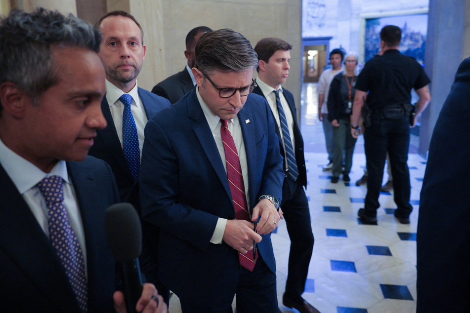 House Speaker Mike Johnson leaves his office in the US Capitol on June 3, 2026.