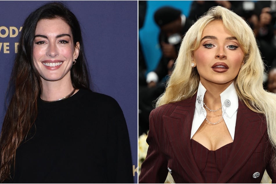 Anne Hathaway (l.) was playfully arrested by Sabrina Carpenter during the Espresso hitmaker's Short n' Sweet NYC concert.