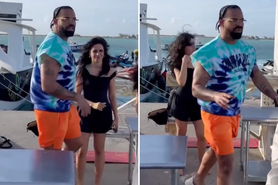 Drake (l) and Camila Cabello were spotted close together on a yacht at the rapper's favorite hangout spot.