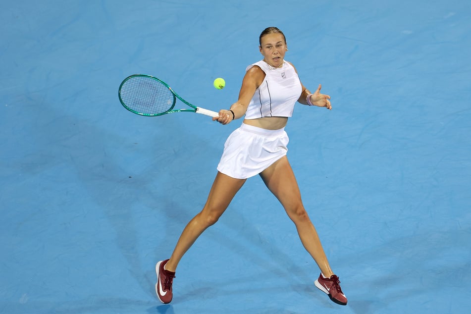Amanda Anisimova of the US returns a shot during a match against Alexandra Eala of the Philippines on day seven of the Cincinnati Open on August 17, 2026.