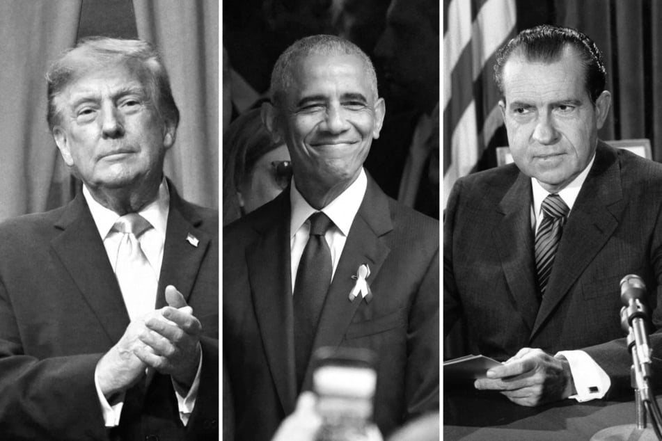President Donald Trump (l) wildly claimed that disgraced former President Richard Nixon (r) was actually less corrupt than President Barack Obama (c).