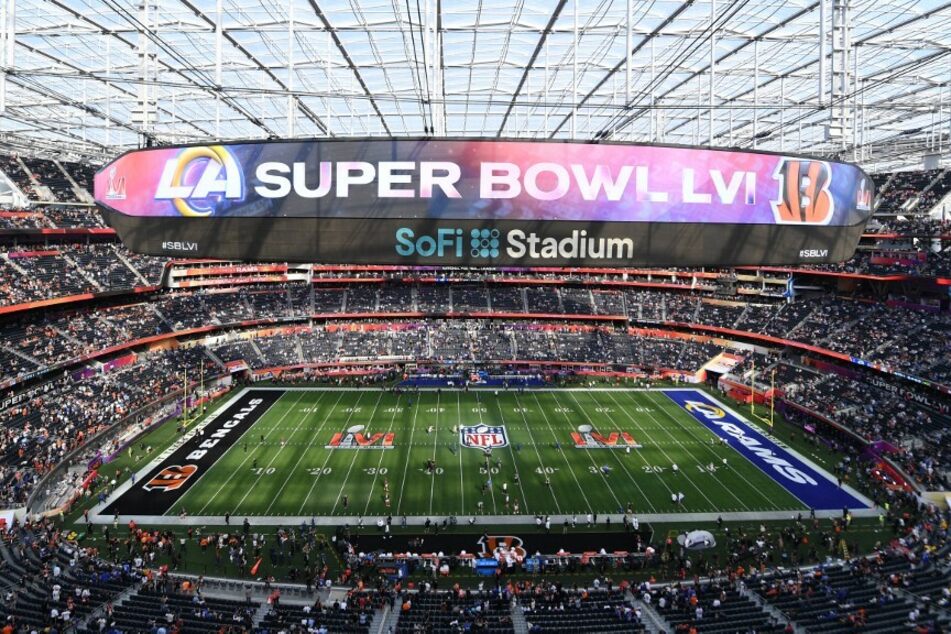 A view of SoFi Stadium stadium in Inglewood, California ahead of Super Bowl LVI between the Los Angeles Rams and the Cincinnati Bengals.