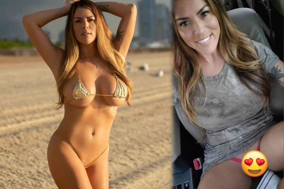 Sexy mother of three shows how little she wears underneath her tops