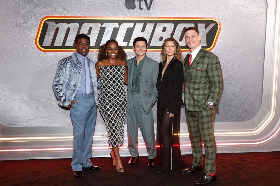 The cast of Matchbox The Movie attends the New York Premiere at AMC Lincoln Square Theater on October 5, 2026. Jessica Biel and John Cena (r.) recently recounted their experience filming the action-comedy flick.