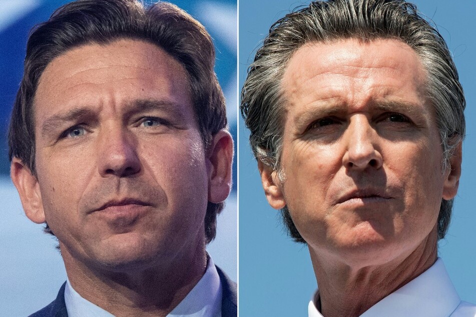 Republican Florida Governor Ron DeSantis (l.) and Democratic California Governor Gavin Newsom held their first in-person debate on Thursday outside Atlanta, Georgia.