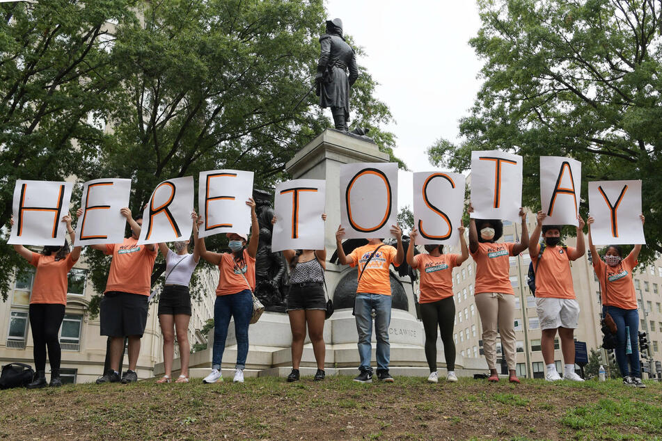 Immigrants' rights activists rally in Washington DC to demand a pathway to citizenship for all migrants.