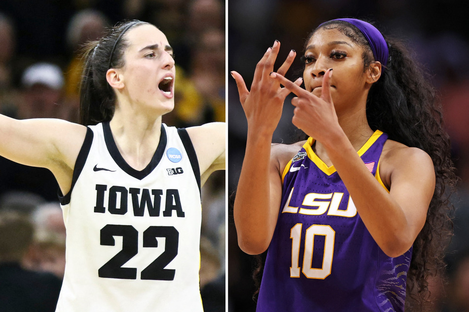 Angel Reese and Caitlin Clark (r.) are on a collision course, with only UCLA standing in the Tigers' way of advancing to the Elite Eight.