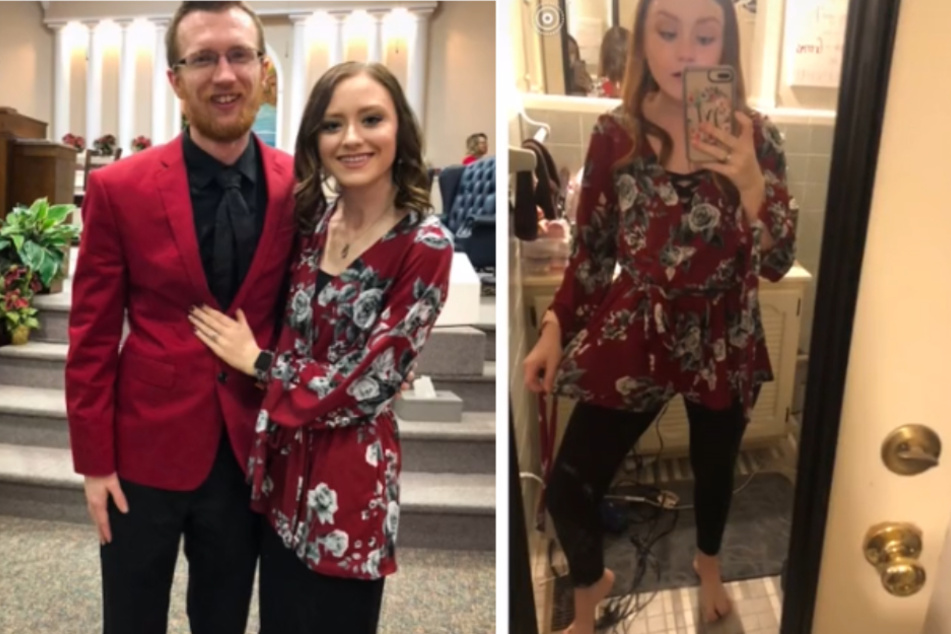 On the left, Madison was wearing the one-piece as a top. On the right, she noticed it wasn't a T-shirt at all.