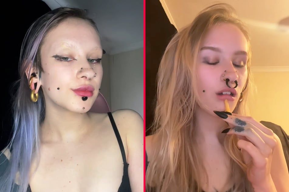 Woman who tattooed inside of her mouth can eat fries through hole in her lip