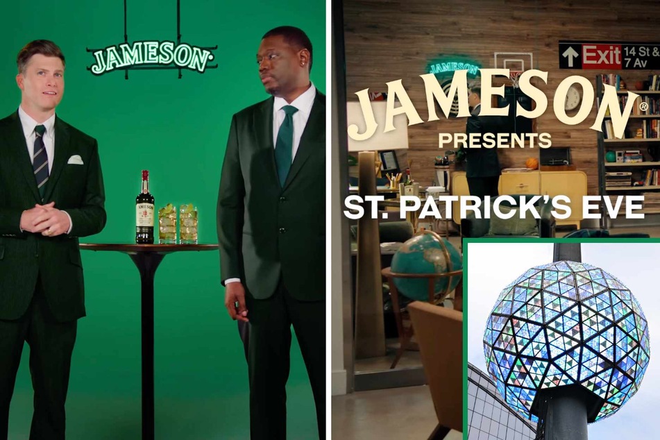 Jameson Irish Whiskey even got the Times Square Ball to drop for their St. Patrick's Eve event, which will be hosted by comedians Colin Jost (l.) and Michael Che!