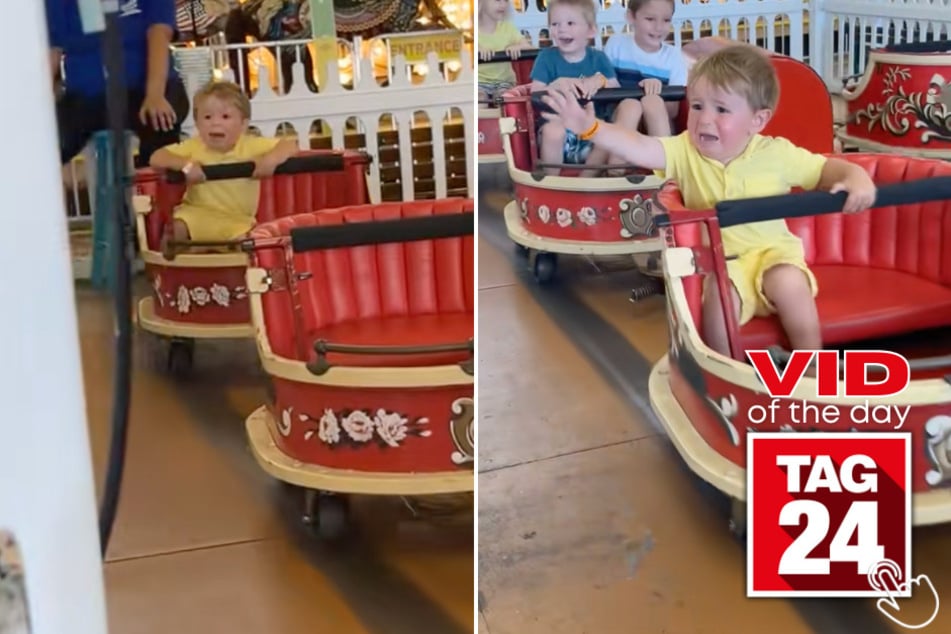 This little boy's face says it all when the ride takes an unexpected turn!