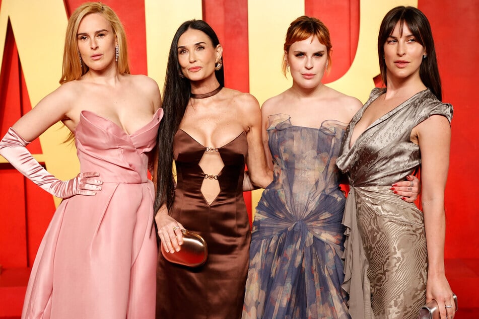 (From l to r) Rumer Willis, Demi Moore, Tallulah Willis, and Scout Willis pictured together in 2024.