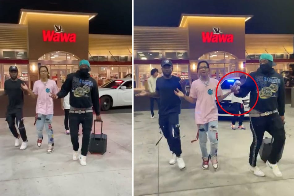 Police officers joined in on the fun after almost running into dancing teens.